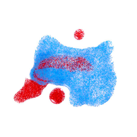 Red and blue shimmering nail polish on white background Red and blue shimmering nail polish on white backgroundの写真素材