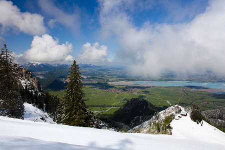 Alp mountains with lake in the valley in Bavaria, Germanyの写真素材