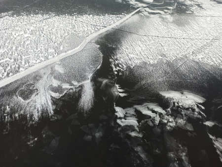 The Dnipro river in ice in Kyiv, Ukraine