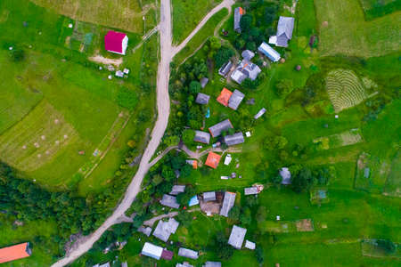Forests, meadows  and hills of the Carpathian mountains taken with drone, Ukraineの写真素材