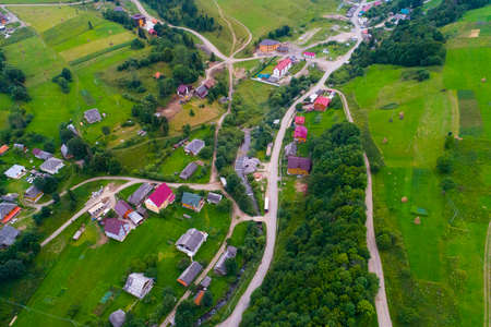 Forests, meadows  and hills of the Carpathian mountains taken with drone, Ukraineの写真素材