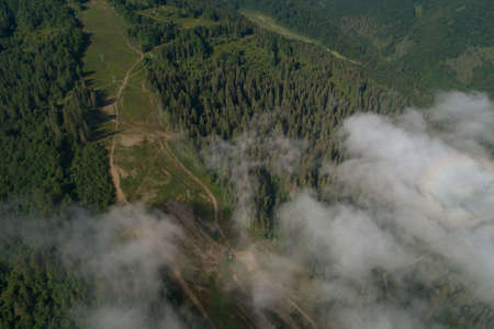 Carpathian mountains with clouds,  photo taken by droneの写真素材