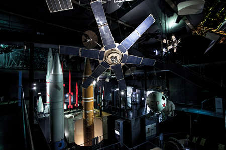 LE BOURGET,  PARIS, FRANCE - OCTOBER 8, 2016 : : Interior of the  Museum of comonautic and aviation Le Bourget , historical rockets and satellites, from explorations ,  Parisのeditorial素材