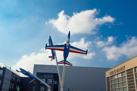 Airport Le Bourget, France - October 8, 2016 : Airplanes models at the main entrance to the famous...