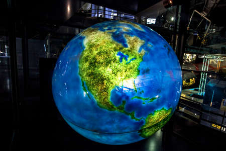 LE BOURGET,  PARIS, FRANCE - OCTOBER 8, 2016 : : Interior of the  Museum of comonautic and aviation Le Bourget, models of earth,  earth globe  in Parisのeditorial素材