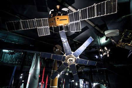 LE BOURGET,  PARIS, FRANCE - OCTOBER 8, 2016 : : Interior of the  Museum of comonautic and aviation Le Bourget , historical rockets and satellites, from explorations ,  Parisのeditorial素材