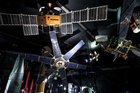 LE BOURGET,  PARIS, FRANCE - OCTOBER 8, 2016 : : Interior of the  Museum of comonautic and aviation Le Bourget , historical rockets and satellites, from explorations ,  Parisのeditorial素材