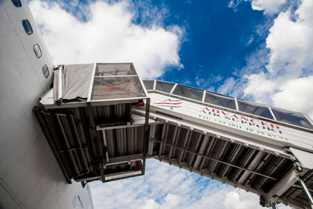 Airport Le Bourget, France - October 8, 2016  : The double-deck Boeing 747, tramp;  the world's second largest passenger commercial airplane at the airport Le Bourget, Paris, France.のeditorial素材