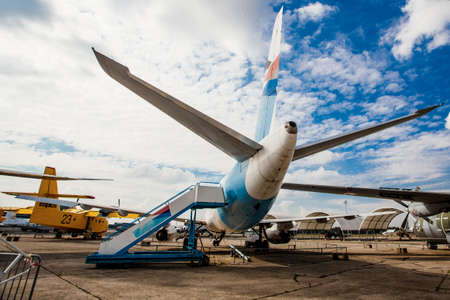Le Bourget, Paris, France - October 8; 2016 : Aircrafts  in the Museum of Astronautics and Aviation Le Bourget.Visitors leave the planeのeditorial素材