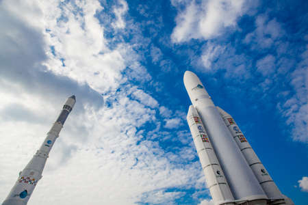 PARIS, FRANCE, OCTOBER 8, 2016:  Demonstration of space technology, EADS Ariane space rocket  in Le Bourget Air and Space Museum in Paris, Franceのeditorial素材