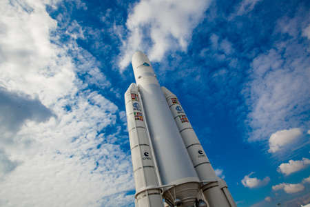 PARIS, FRANCE, OCTOBER 8, 2016:  Demonstration of space technology, EADS Ariane space rocket  in Le Bourget Air and Space Museum in Paris, Franceのeditorial素材
