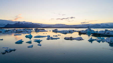 Glacier lagoon in Iceland suring the sunsetの写真素材
