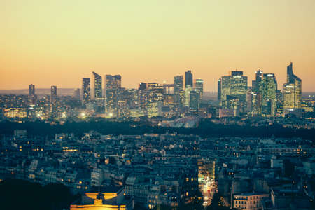 PARIS, FRANCE - October 6,  2016: Paris, France. La Defense, aerial view of business quarter. in sunset timeのeditorial素材