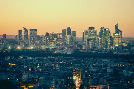 PARIS, FRANCE - October 6,  2016: Paris, France. La Defense, aerial view of business quarter. in sunset timeのeditorial素材
