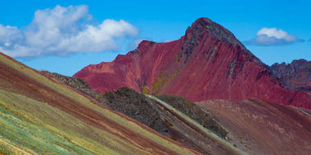 Hiking scene in Vinicunca, Cusco Region, Peru. Rainbow Mountain (Montana de Siete Colores).の写真素材
