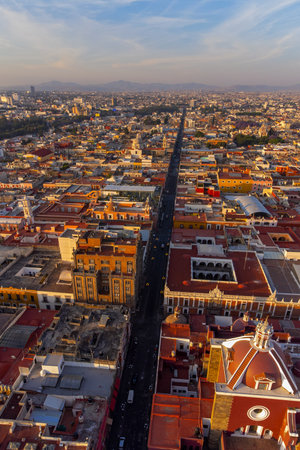 Puebla downtown taken in sunrise time with drone, Mexicoの写真素材