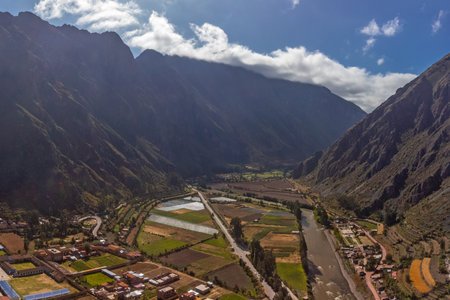 Aerial view of the archaeological site of Ollantaytambo in the Sacred Valley of Cusco. Peruの写真素材