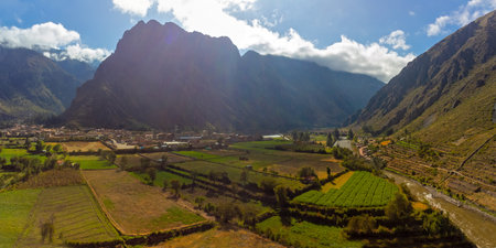 Aerial view of the archaeological site of Ollantaytambo in the Sacred Valley of Cusco. Peruの写真素材