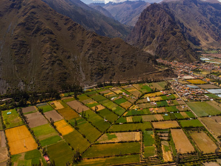 Aerial view of the archaeological site of Ollantaytambo in the Sacred Valley of Cusco. Peruの写真素材