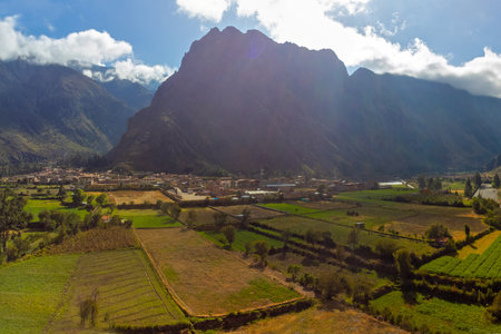 Aerial view of the archaeological site of Ollantaytambo in the Sacred Valley of Cusco. Peruの写真素材