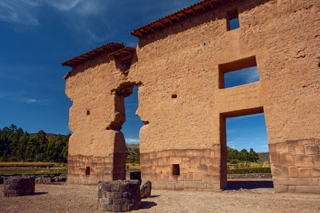 Raqchi, Inca archaeological site in Cusco, Peru (Ruin of Temple of Wiracocha) at Chacha,South Americaの写真素材