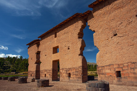Raqchi, Inca archaeological site in Cusco, Peru (Ruin of Temple of Wiracocha) at Chacha,South Americaの写真素材
