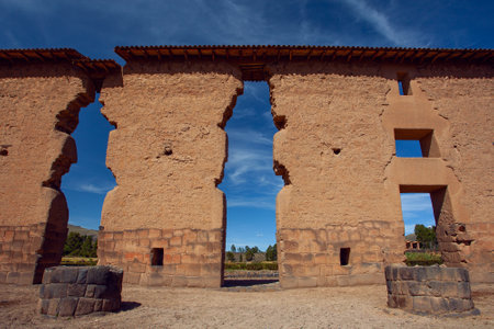 Raqchi, Inca archaeological site in Cusco, Peru (Ruin of Temple of Wiracocha) at Chacha,South Americaの写真素材