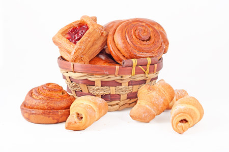 Bakery foodstuffs assortment in the basketの写真素材