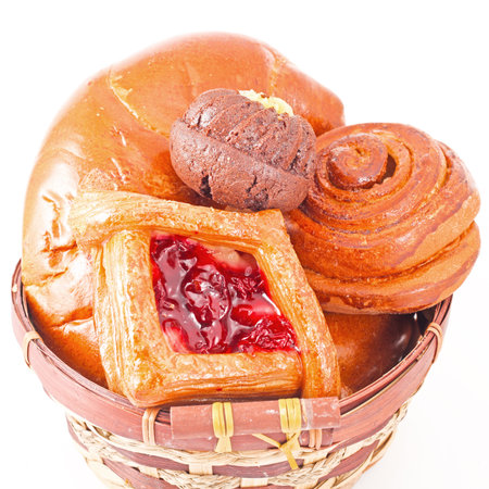 Bakery foodstuffs assortment in the basketの写真素材
