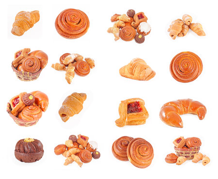 Bakery foodstuffs set on a white backgroundの写真素材
