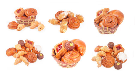 Bakery foodstuffs set on a white backgroundの写真素材