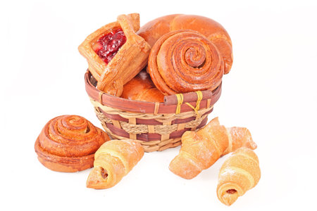 Bakery foodstuffs assortment in the basketの写真素材