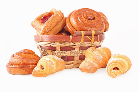 Bakery foodstuffs assortment in the basketの写真素材