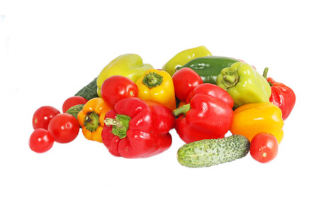 Fresh bright vegetables: tomato and cucumbersの写真素材