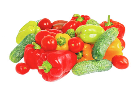 Fresh bright vegetables: tomato and cucumbersの写真素材