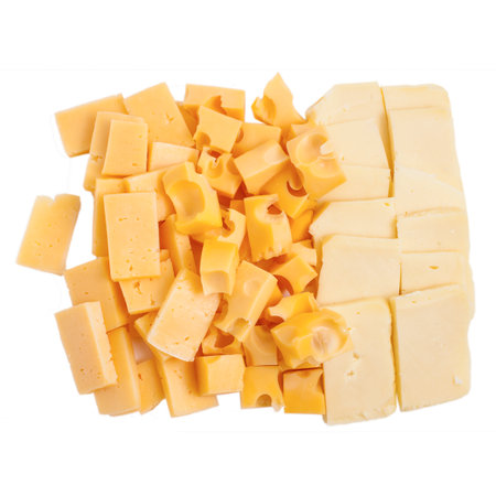 Assortment of different kinds holland cheese, isolated on whiteの写真素材