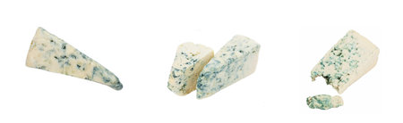 Wedge of soft blue cheese s with mold set isolatedの写真素材
