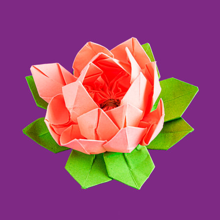 Pink origami lotus made with paperの写真素材