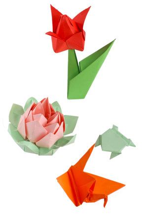 Different origami figures isolated on whiteの写真素材