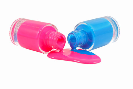 Blue and pink nail polishの写真素材