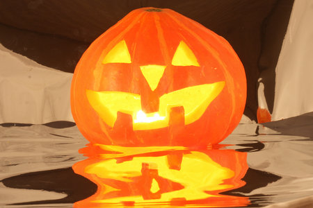 Halloween Pumpkin, Scary Jack O'Lantern isolated on whiteの写真素材