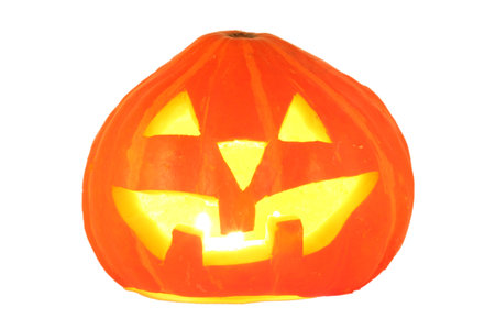 Halloween Pumpkin, Scary Jack O'Lantern isolated on whiteの写真素材