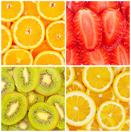 set of tasty healthy fruits bright backgroundsの写真素材