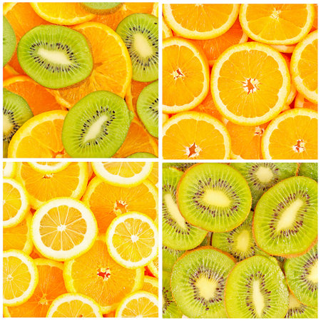 set of tasty healthy fruits bright backgroundsの写真素材