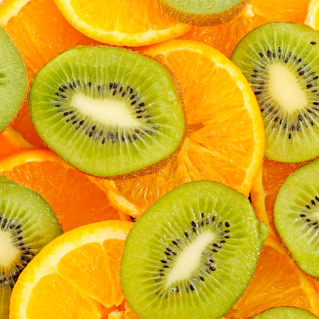 sliced Kiwi fruit and citrus Orangeの写真素材
