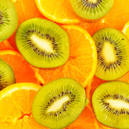 sliced Kiwi fruit and citrus Orangeの写真素材
