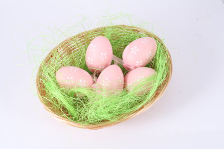 Easter eggs in the basketの写真素材