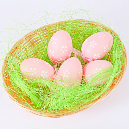 Easter eggs in the basketの写真素材