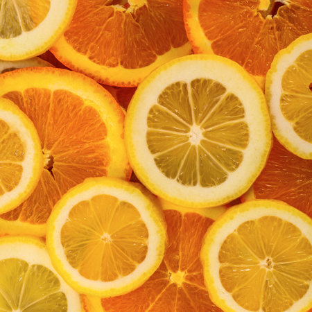 Healthy fresh food background. Lemon and orange.の写真素材