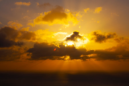 Amazing sunrise in Santa Cruz de Tenerife above the seaの写真素材